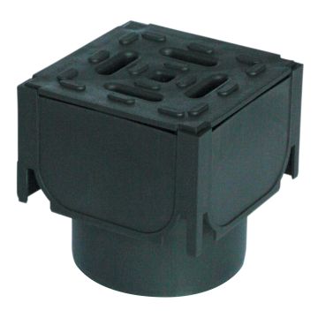 Aco HexDrain Corner Unit C/W Black Plastic Grating and Vertical Outlet