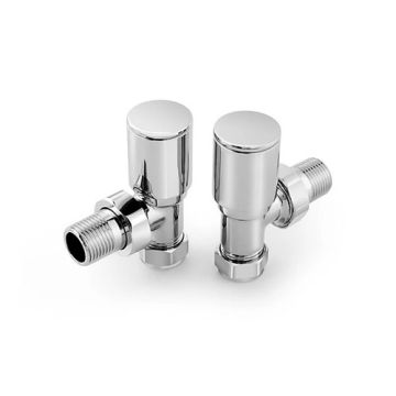Towel Warmer All Chrome Rad Valve Twin Pack Angled 15 x 1/2