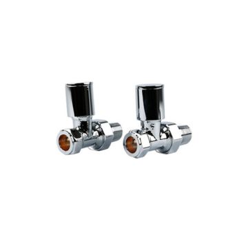Towel Warmer All Chrome Rad Valve Twin Pack Straight 15 x 1/2