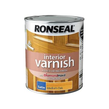 Ronseal Diamond Hard Interior Varnish Satin Medium Oak 750ml