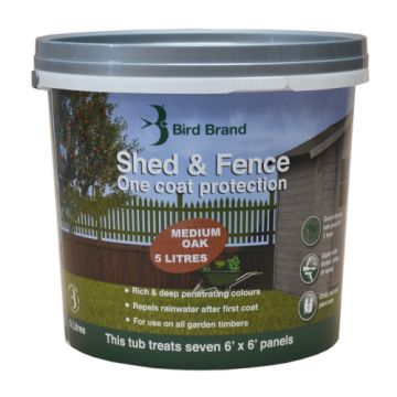 Bird Brand Shed & Fence One Coat Protection 5 litre Medium Oak