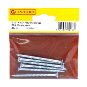 Centurion 2 1/2" x 8 TTZP C/Sunk Screws Pack 6 