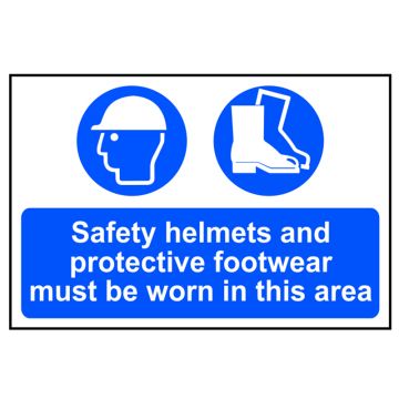 Safety Helmets And Footwear To Be Worn Sign 600 x 400 Sca4001 