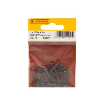 Centurion Slotted Round Head Black Japanned Screws 1" x 8