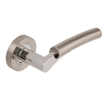 Dale Hardware Satin Nickel/Polished Chrome Ultimo Lever on Round Rose Privacy Set