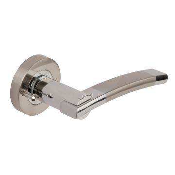 Dale Hardware Satin Nickel/Polished Chrome Orpheus Lever on Round Rose Privacy Set 