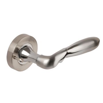 Dale Hardware Satin Nickel/Polished  Chrome Artemis Lever on Round Rose Privacy Set 