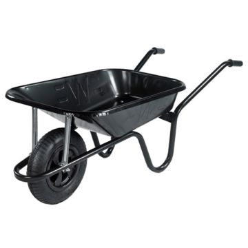 Walsall The Contractor 85L Galvanised Wheelbarrow with Black Solid Wheel