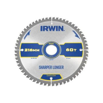 Irwin Construction Mitre Circular Saw Blade 216 x 30mm x 60T ATB/Neg