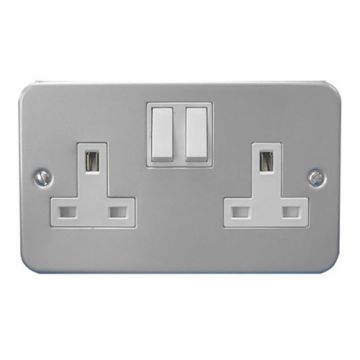 13Amp 2 Gang Metal Switch Socket Complete JF491GY