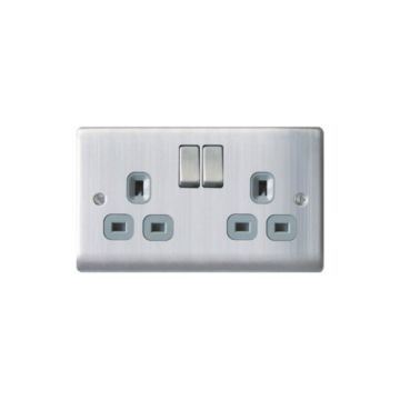 Nexus 2 Gang DP Switched Socket Brushed SS