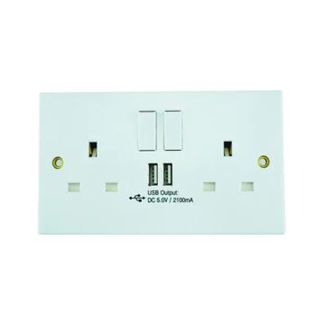 Switched Socket 2 Gang with 2 x USB Sockets